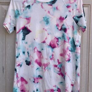 tek gear White Short Sleeve Tee with Pink and Teal Tie-Dye